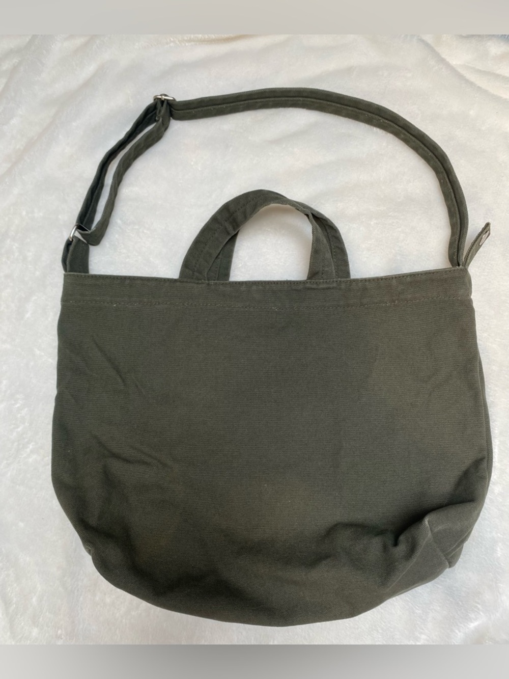 BAGGU Olive Green Canvas Tote with Shoulder Strap